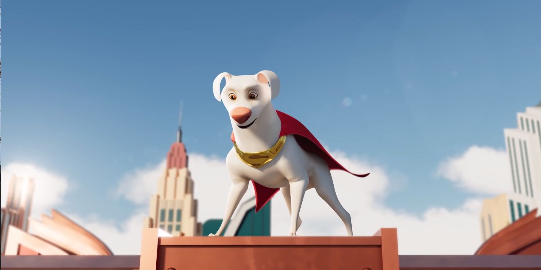 Krypto on a rooftop in DC League Super Pets Adventures
