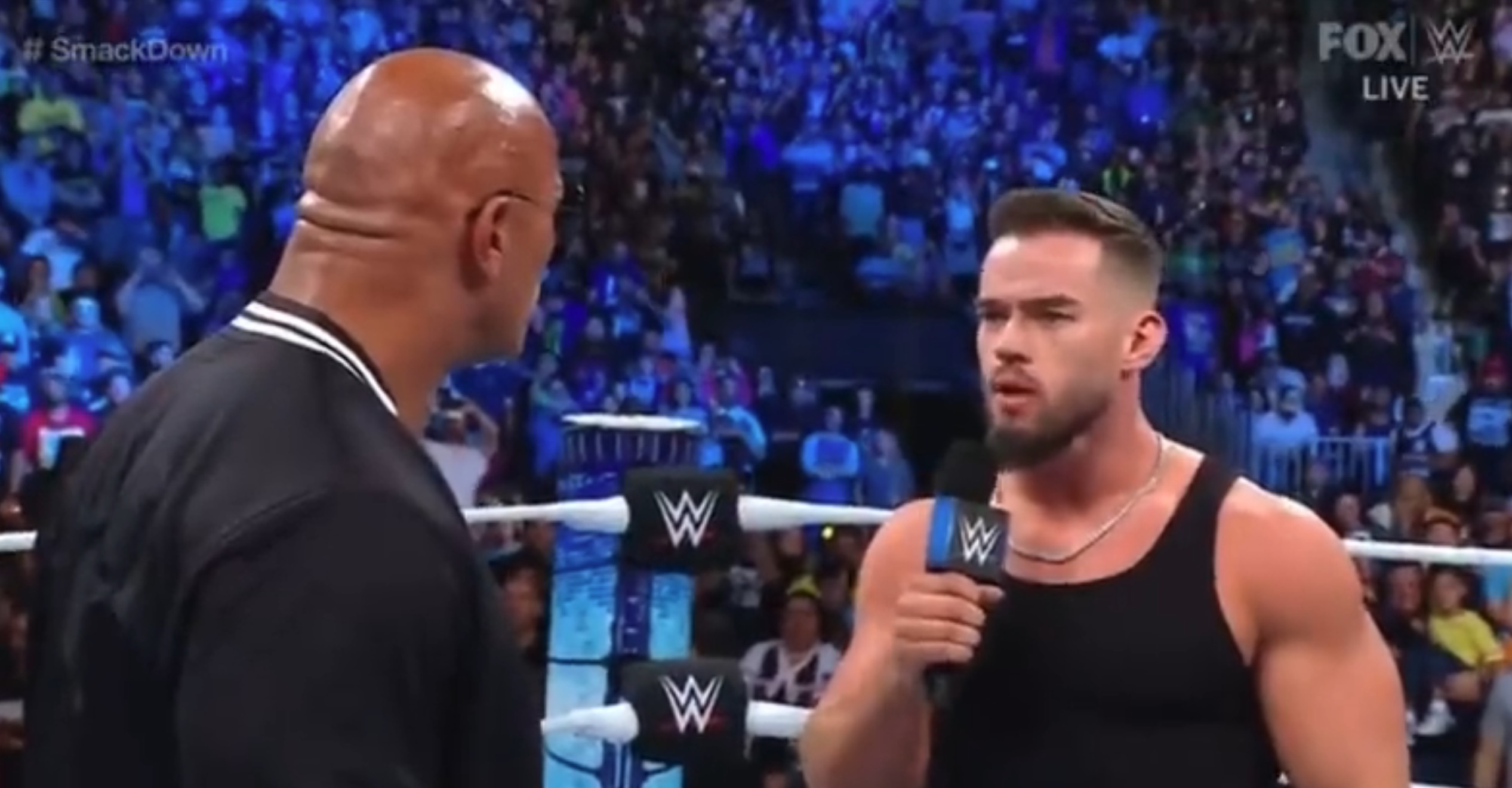 Johnson brawled with Austin Theory to open the latest episode of SmackDown